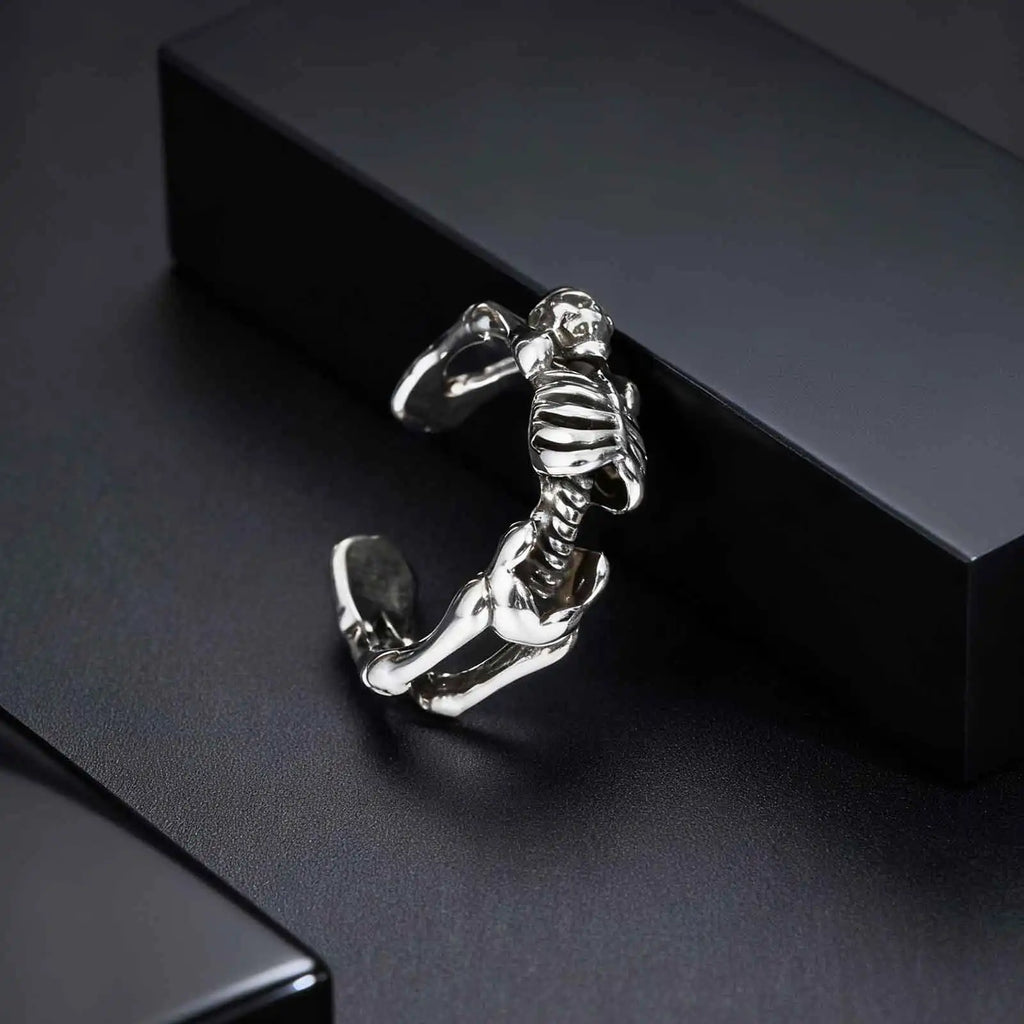 Creative Punk Skeleton Opening Ring for Men, Retro Gothic Skull Metal Rings, Vintage Hip Hop Finger Jewelry Gift for