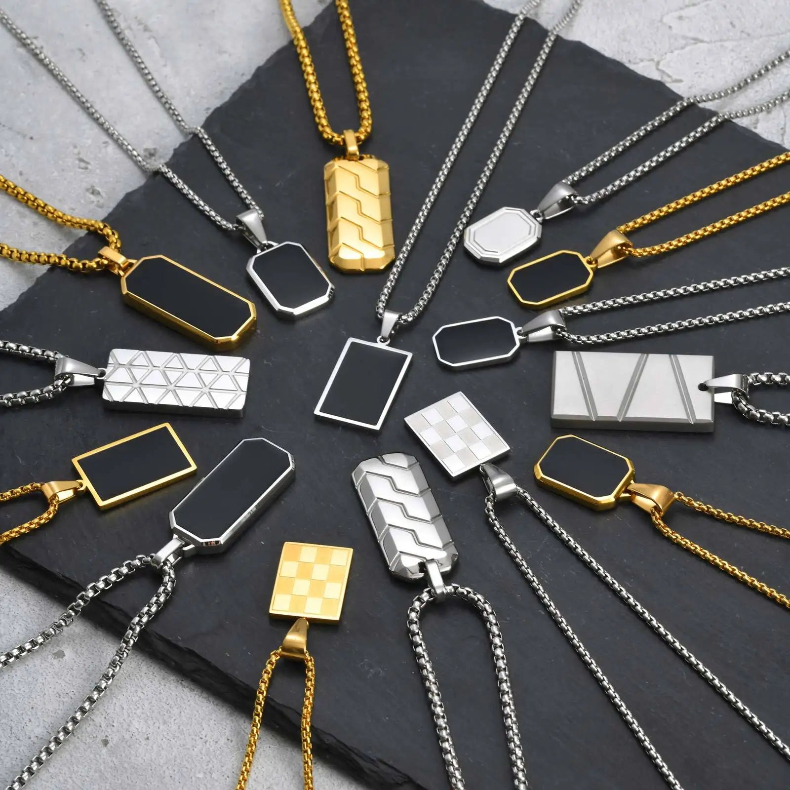 Vnox Geometric Pendant Necklaces For Boys,Stainless Steel Simple Square Dog Tag Men Necklaces,Retro Collar Jewelry Gift