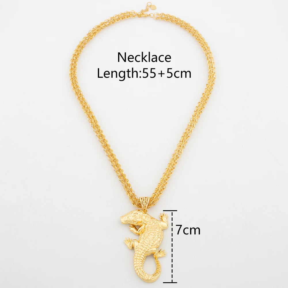 Crocodile Pendant 18K Luxury Gold Color Neclace Chain Dubai Jewelry Fashion African Gold Plated Statement Pendant Set Daily Wear