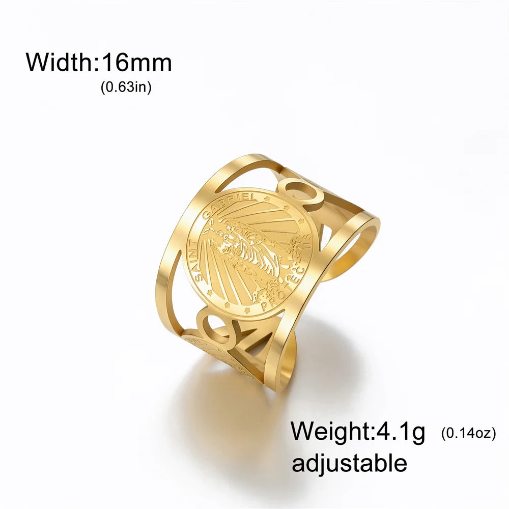 Archangel Saint Michael Gabriel Raphael Ring Adjustable Open Stainless Steel Protection Amulet Finger Rings Blessing