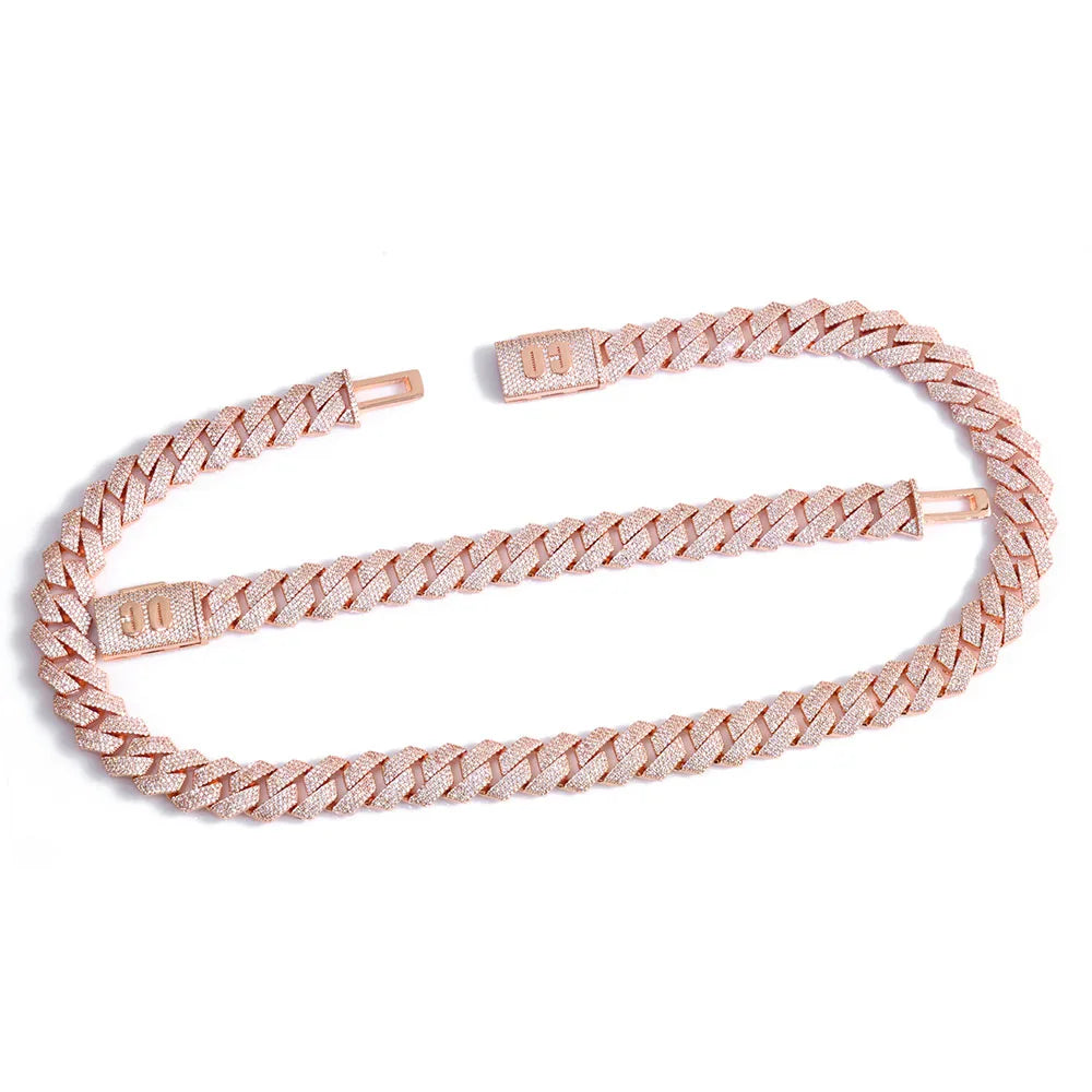Rose Gold Cuban Chain Necklace Iced Out 15MM