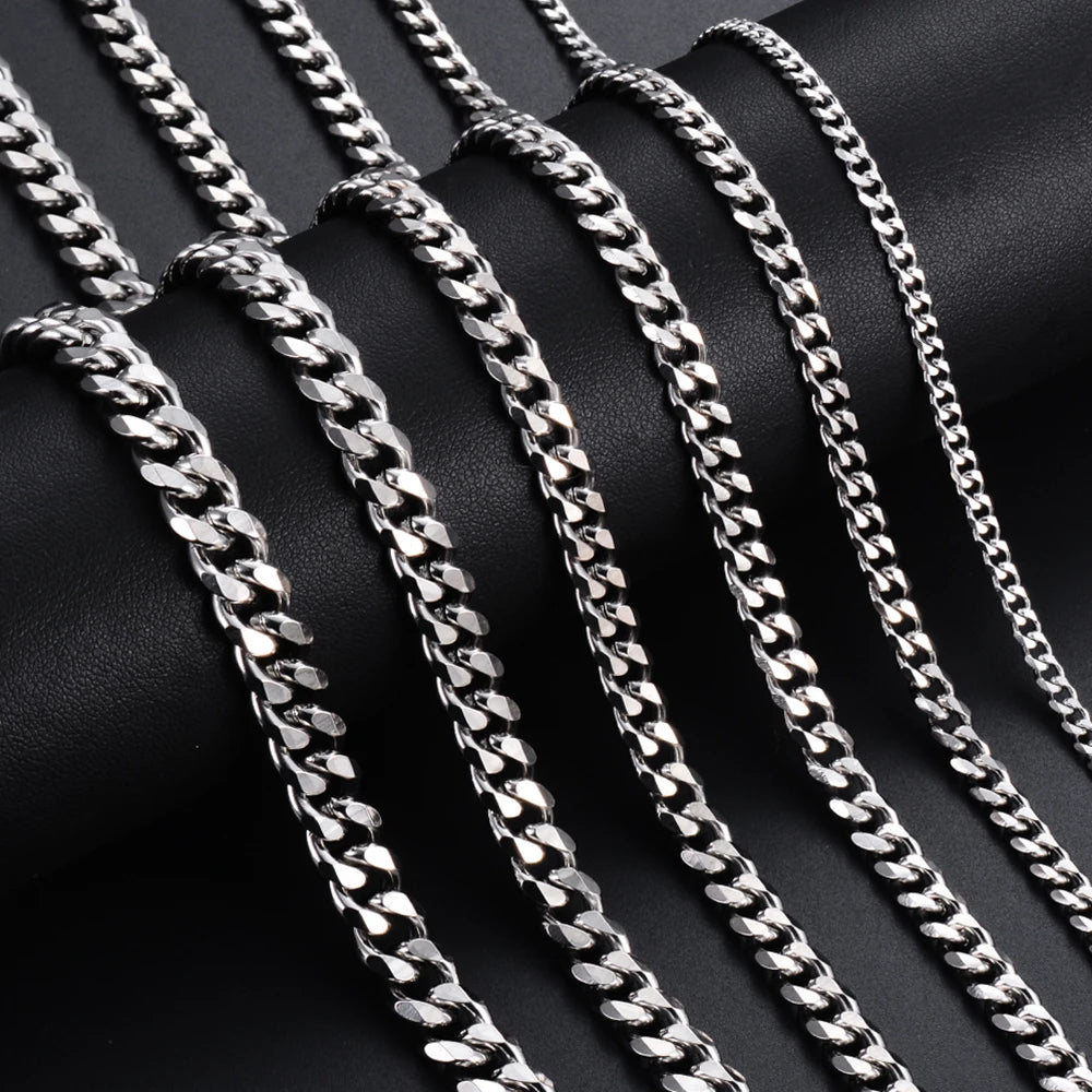 1Pc Size 3mm-9mm Miami Curb Cuban Link Chain for Men Women Stainless Steel Mens Jewelry Hip Hop Chain