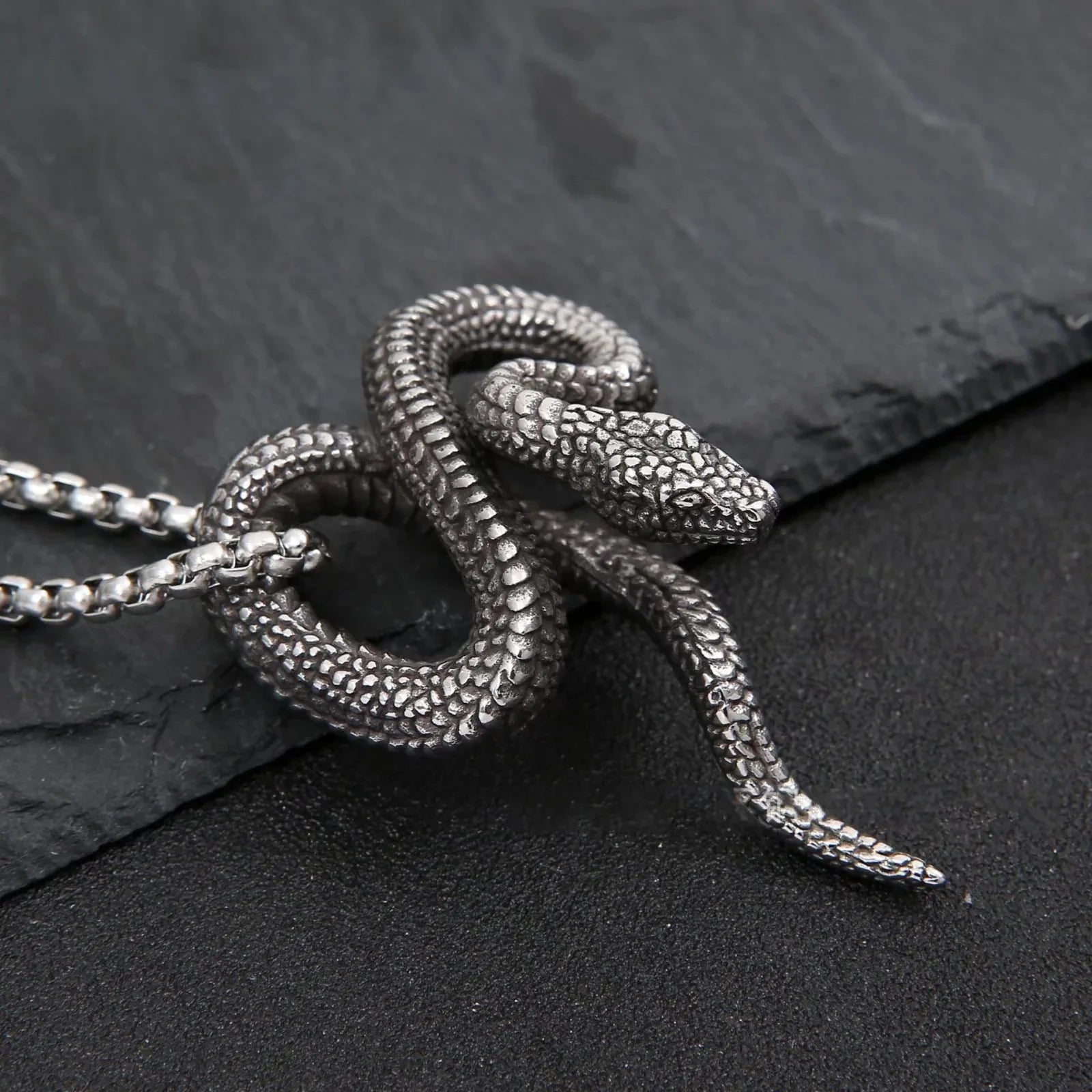 Silver Snake Pendant Necklace Stainless Steel