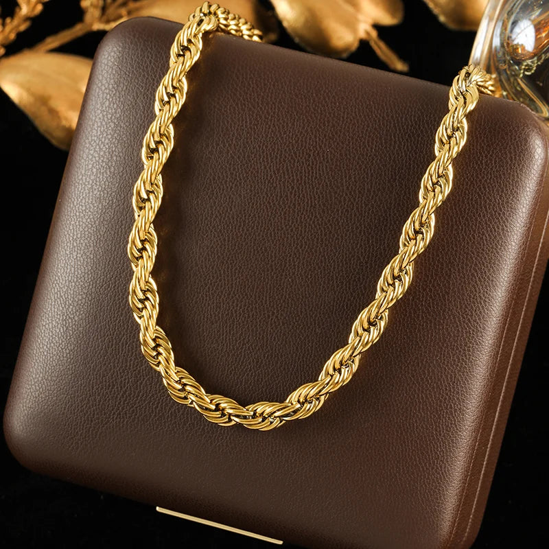 GANEMLY 316L Stainless Steel Asymmetry Chain Necklace For Women Gold Color Thick Chunky Collar Neck Chain Rust Proof Jewelry