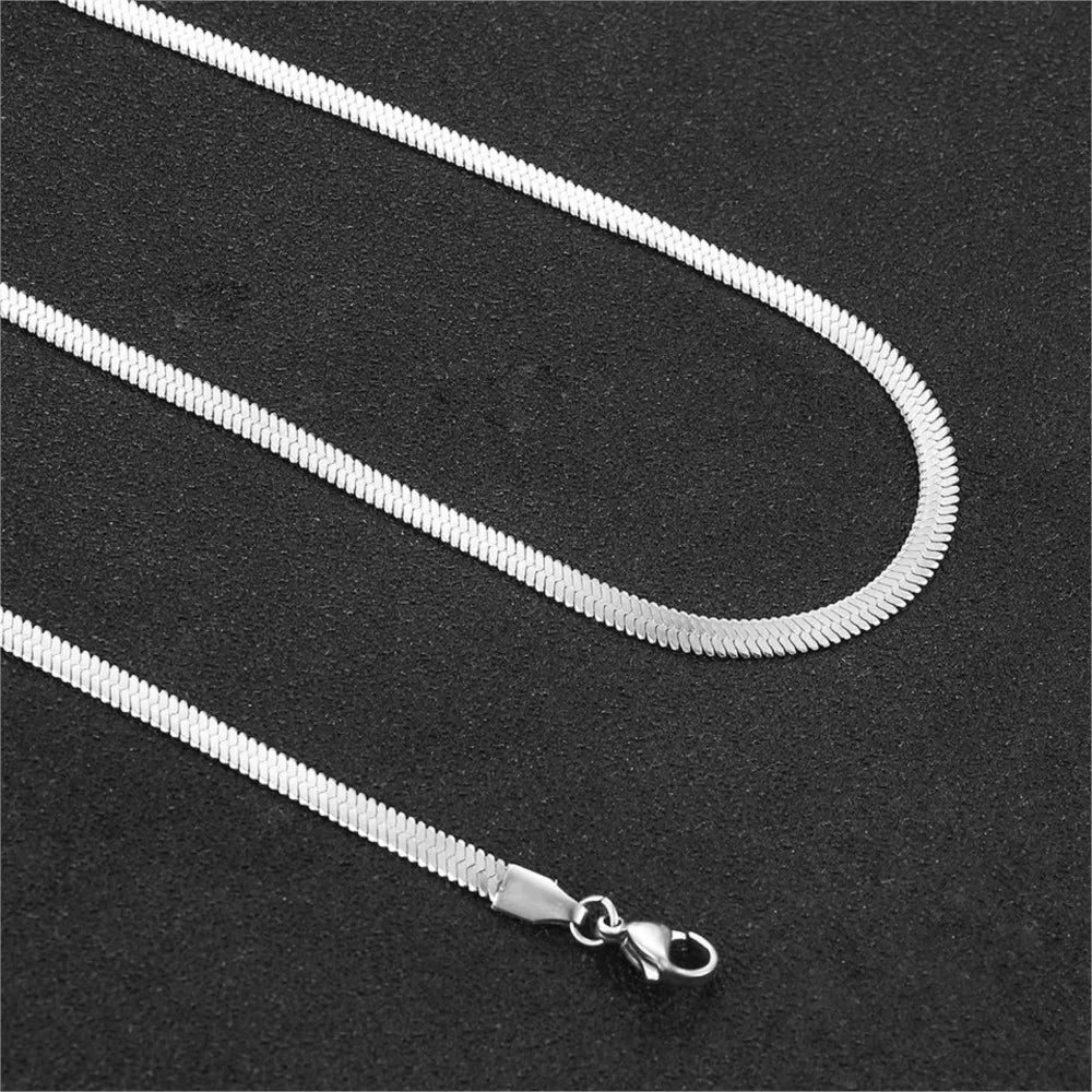 Flat Herringbone Snake Chain Necklace 4mm — Stainless Steel