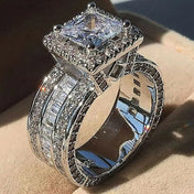 Iced Out Halo Zircon Engagement Ring — Silver-Tone Zinc Alloy