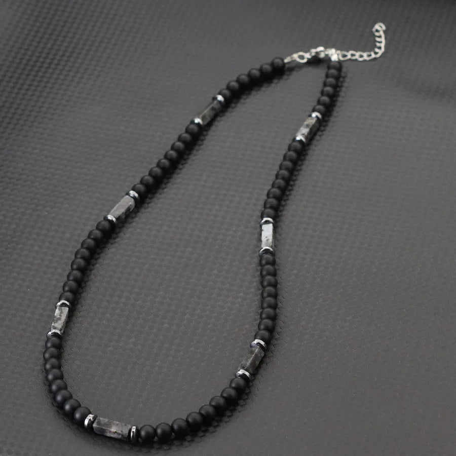 Unique Natural Stone Necklace For Men 19 Inches Short Choker Stainless Steel Buckle Square Tiger Eyes Beads Cycling Accessories