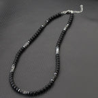 Unique Natural Stone Necklace For Men 19 Inches Short Choker Stainless Steel Buckle Square Tiger Eyes Beads Cycling Accessories