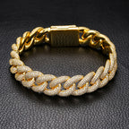 Iced Out Miami Cuban Link Bracelet for Men, Full CZ Diamond Hip Hop Bling Jewelry, Rapper Streetwear Accessory