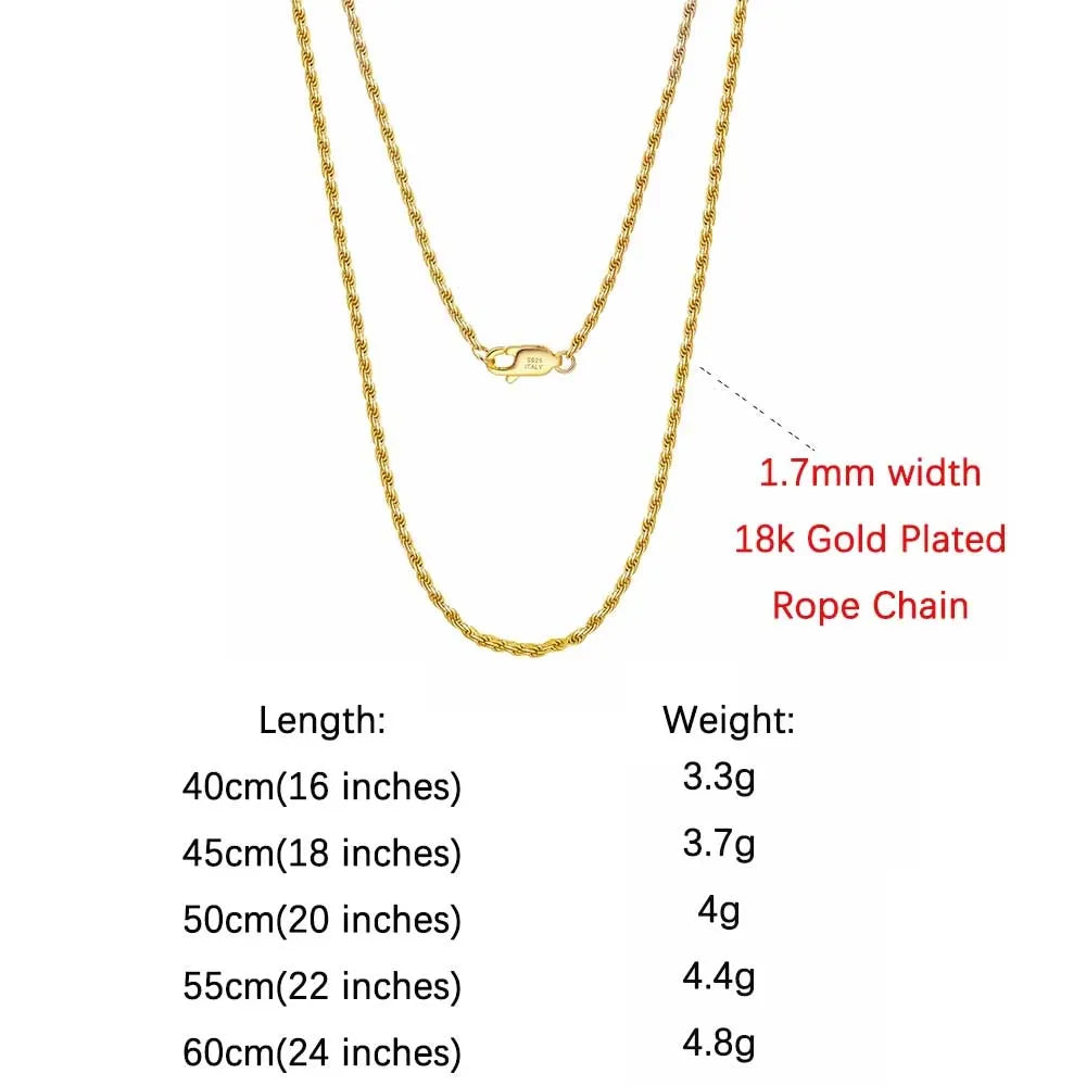 ORSA JEWELS Genuine 925 Sterling Silver Paperclip Chopin Rope Cuban Figaro Box Cable Chain Necklace Simple Basic Chain