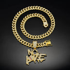Men Women Hip Hop No Love Heart Letter Pendant Necklace with 13mm Cuban Chain Iced Out Bling Hiphop Necklaces Charm