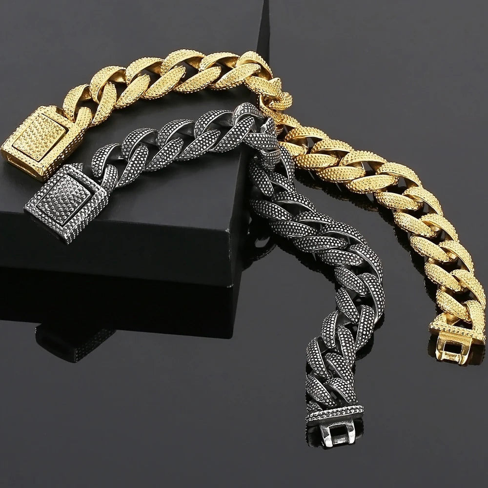 Retro 10MM Width Curb Cuban Link Chain Bracelet for Men Solid 316L Stainless Steel Casting Bracelets & Bangles Boys