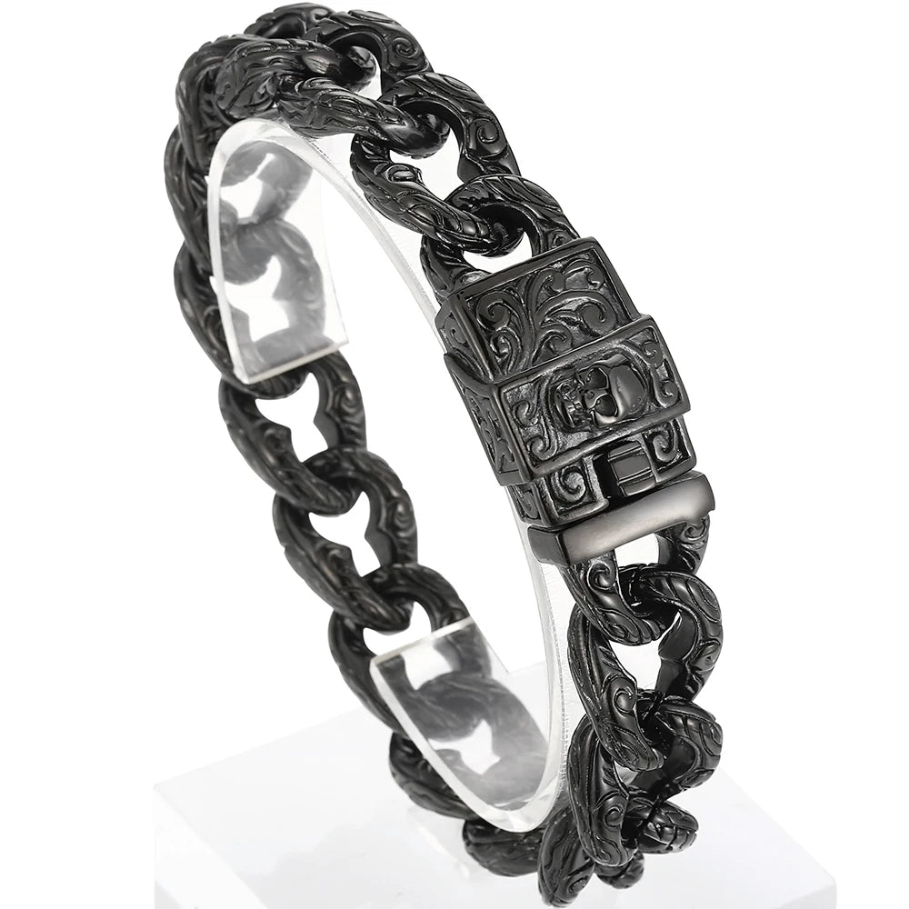 Punk Skull Bracelet For Man In Black Stainless Steel Skeleton Jewelry Men's Wrist Bracelets Rockers' Jewelry