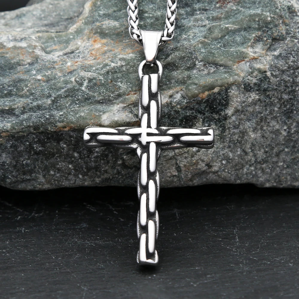 Gothic Vintage Stainless Steel Cross Pendant Necklace For Men Women Punk Hip Hop Unique Cross Necklaces Creative