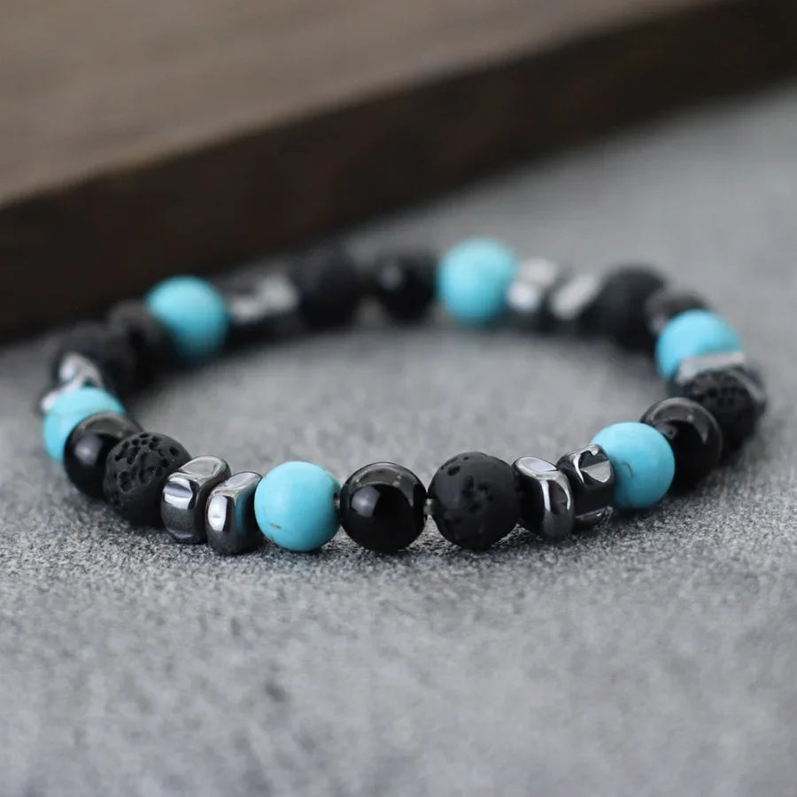 Stone Bead Strand Bracelet for Men — Blue, Black & Brown Options