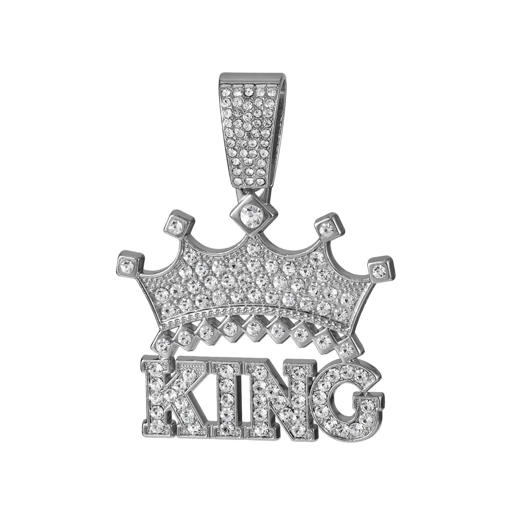 Men Hip Hop Crown with King Pendant Necklace with 13mm Crystal Cuban Chain HipHop Iced Out Bling Necklaces Fashion