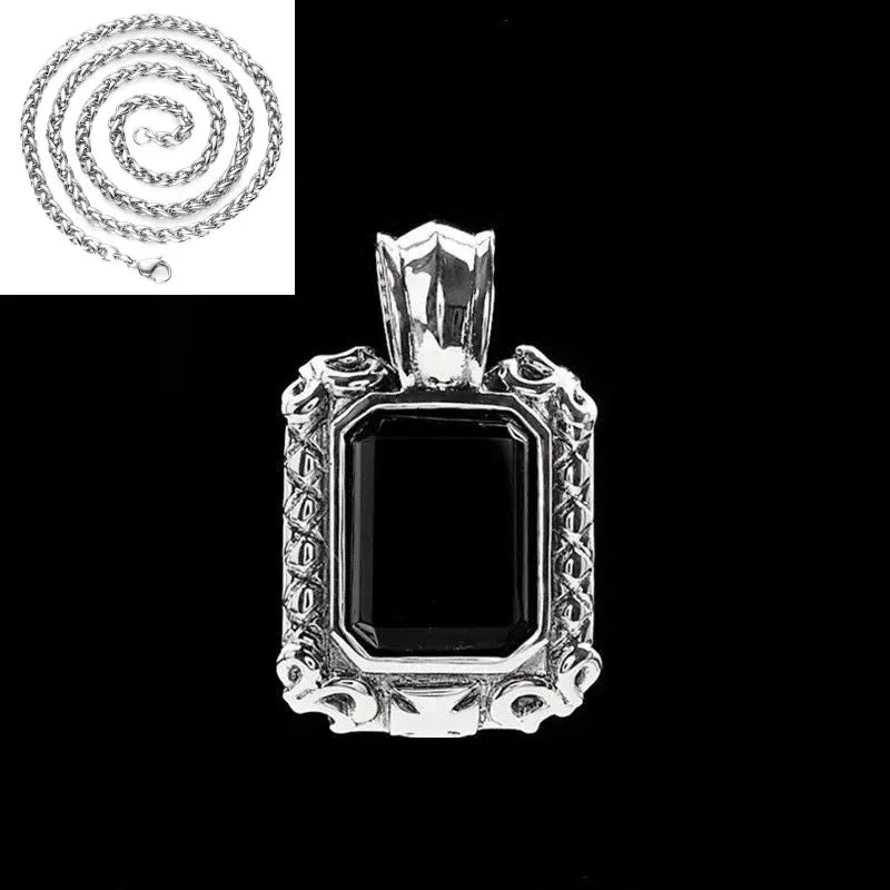 Classic Design Silver Inlaid Black Agate Pendant for Men Necklace Handsome and Domineering Keel Chain Charms Fashion Jewelry