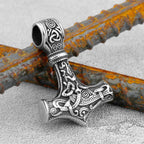 Nordic Viking Thor's Hammer Pendant Scandinavian Rune Amulet Necklace Stainless Steel Chain Men's Jewelry Gift