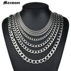 MAXMOON 1 piece Width 3mm/5mm/7mmCurb Cuban Link Chain Necklace for Men Women Basic Punk Stainless Steel Chain Chokers