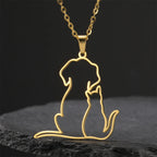 My Shape Hugging Puppy Kitten Necklace for Women Stainless Steel Pendant Chain Animal Cat Dog Jewelry Pets Lovers Gifts