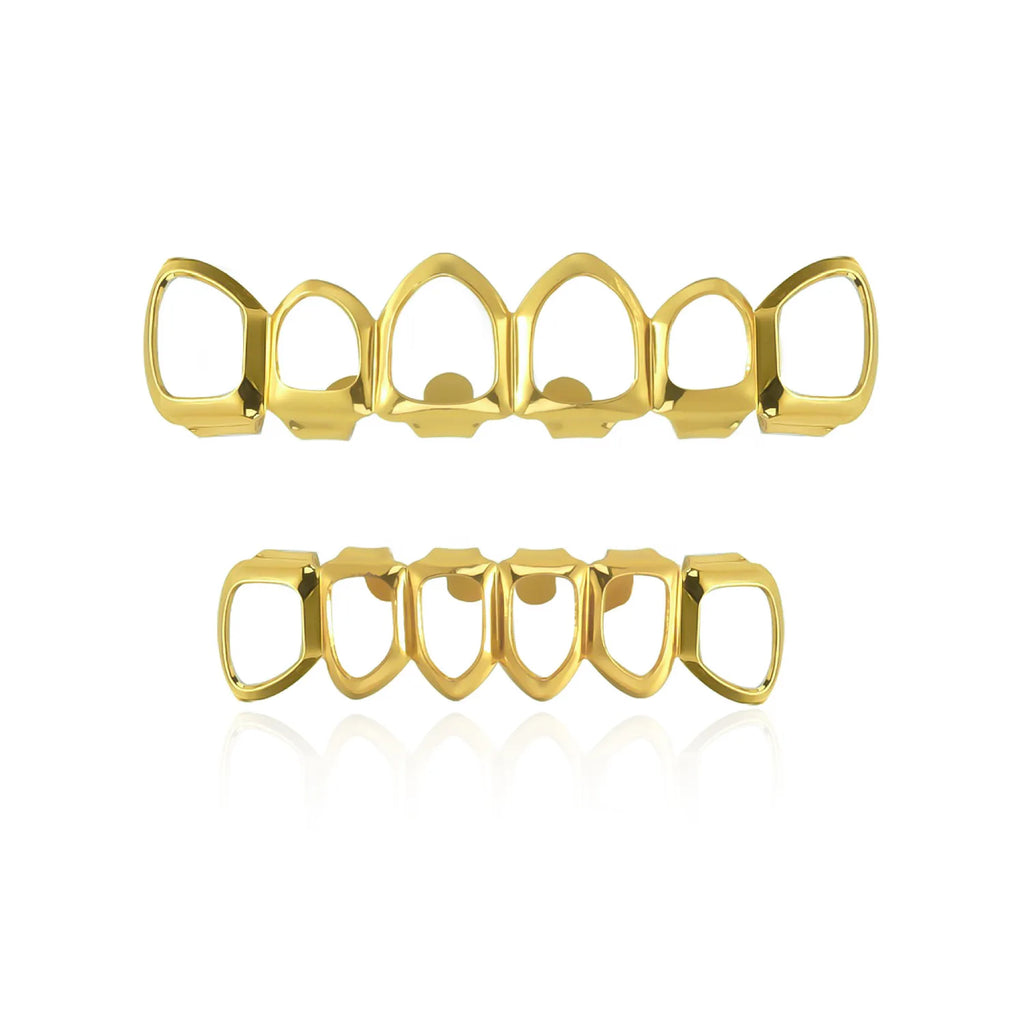 Glossy Hollow Teeth Grillz Top & Bottom Caps, 6 or 8 Teeth