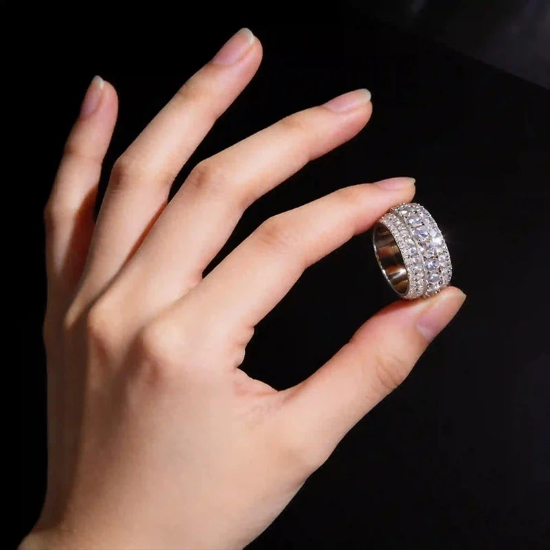 Iced Out Moissanite Band Ring — 925 Silver