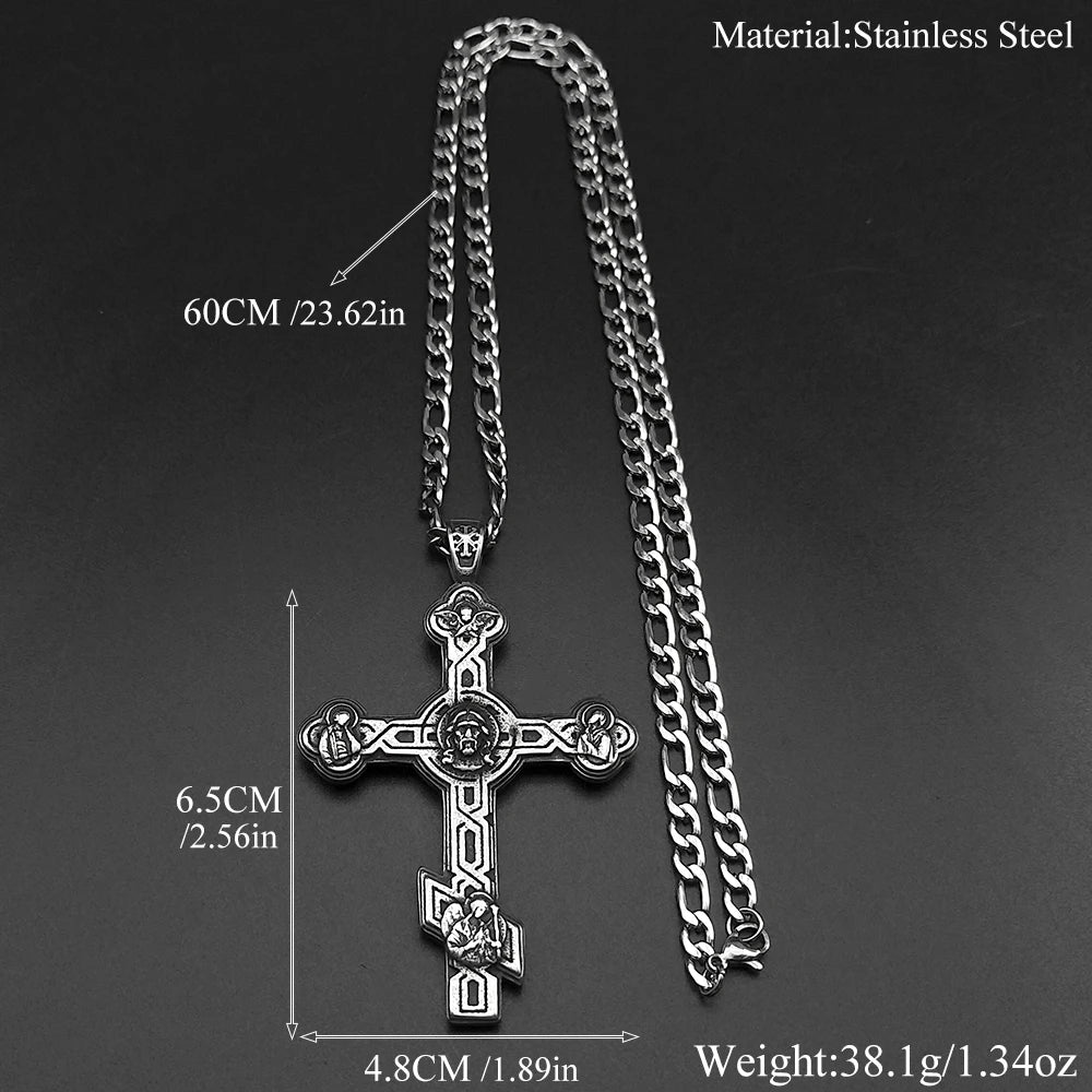 Hiphop Jesus Cross Pendant Necklace For Women Men Stainless Steel Black Retor Vintage Male Christianity Chain Jewelry Gifts