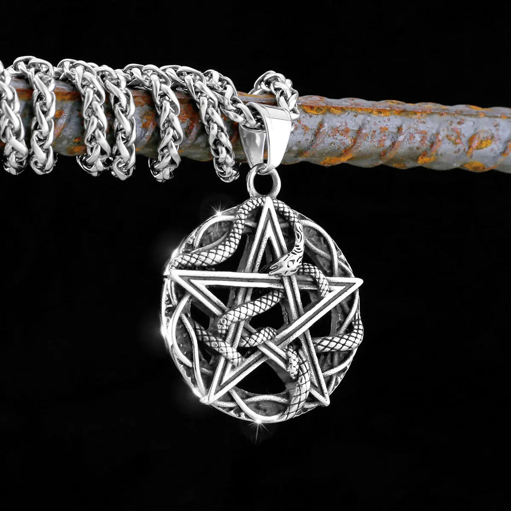 Snake Pentagram Pendant Necklace — Stainless Steel
