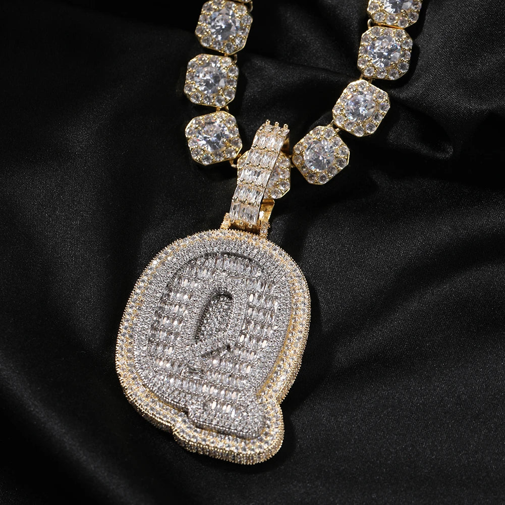 UWIN Customized Initials Baguettecz Pendant Necklaces Iced Out 2 Tone Letters Charms for Men Fashion Jewelry