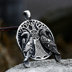 Fashion Vintage Viking Odin Double Ravens Necklace Stainless Steel Nordic Tree of Life Pendant for Men Amulet Jewelry Wholesale