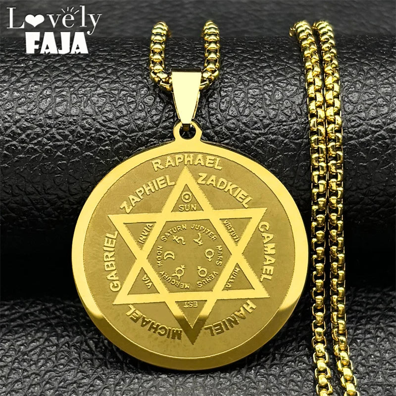 Archangel Gold Star Pendant Necklace — Stainless Steel