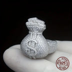 Unique Men‘s 925 Sterling Silvery Icy Out Money Bag Baguette Rings Dollar Sign Hip Hop Ring for Male Fashion Jewelry