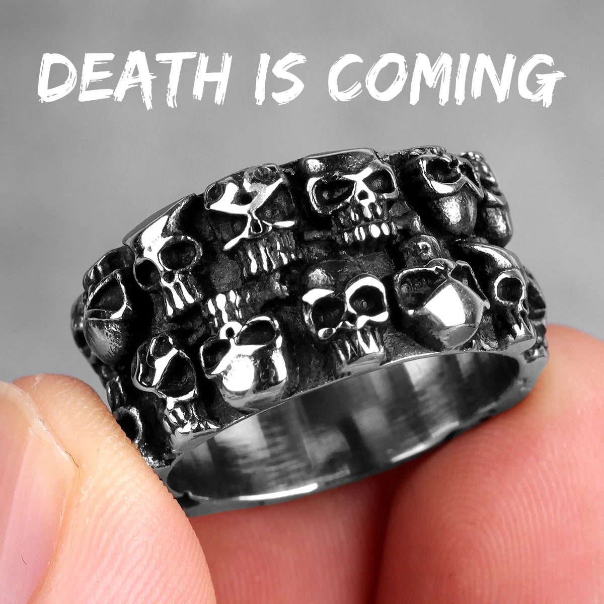 Vintage Punk Gothic All Skull Head Series Stainless Steel Womens Mens Rings Unique for Biker Jewelry Creativity Gift