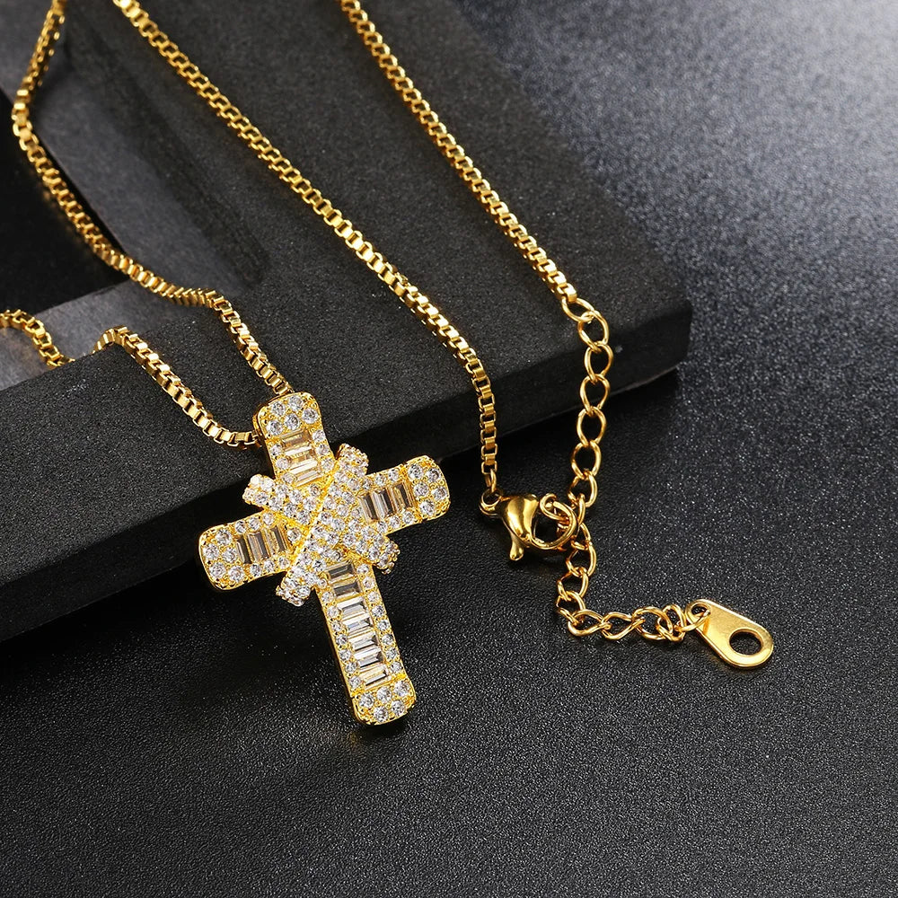 Iced Out CZ Cross Pendant — Stainless