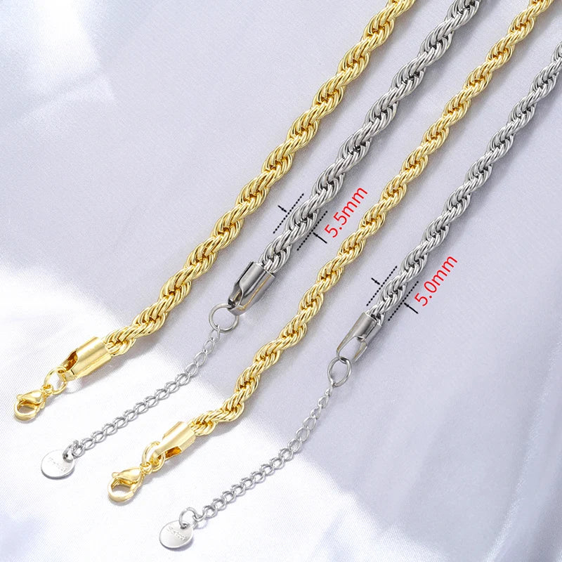 Twisted Snake Chain Bracelet — Gold or Silver, Stainless Steel