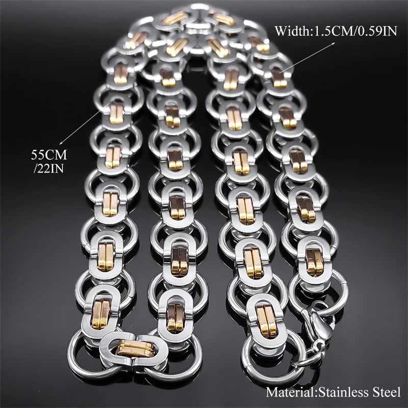 Hiphop Byzantine Round Link Chain Necklace for Women Men Gold Color Stainless Steel Male Thick Chains Jewelry collar