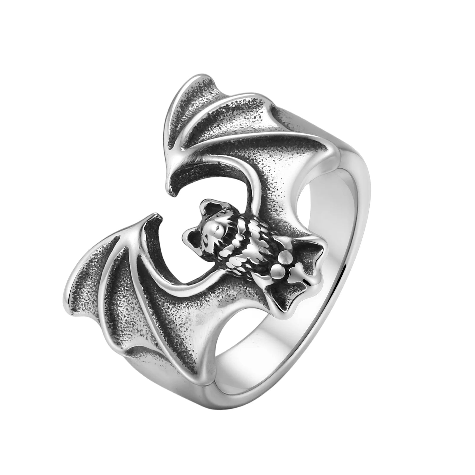 Fashion Gothic Bat Ring for Men, Non-fading Stainless Steel Creative Animal Rings, Punk Unique Design Finger Jewelry