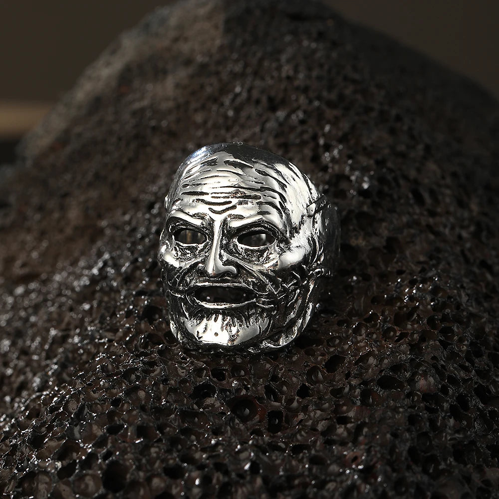 2024 Handsome New Retro Simple New Punk Hip-hop Skull Personality Men's Open Ring Robot Ghost Head Jewelry Wholesale