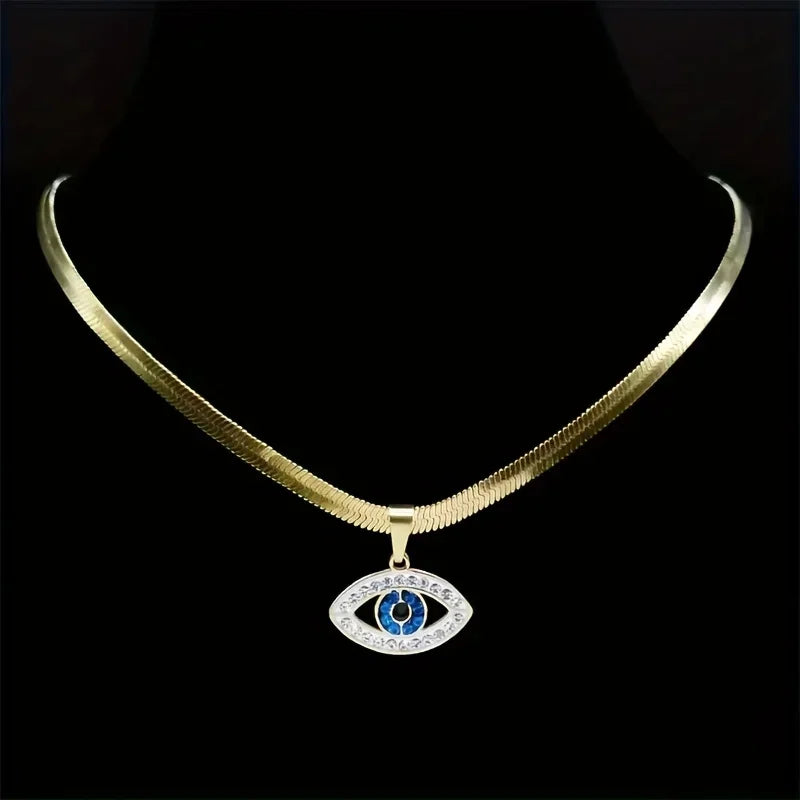 1pc Eye Pendant Necklace Stainless Steel Blue Enamel and Embellishment Suitable for Men and Women's General Couple