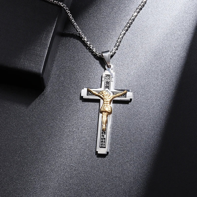 Saint St. Benedict Jesus Cross Pendant Necklace Men and Women Religious Christian Catholic Amulet Stainless Steel Jewelry