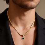 Vnox Geometric Square Natural Stone Pendant Necklace for Men, Gold Silver Color Stainless Steel Blade Chain, Trendy