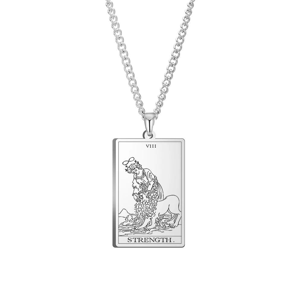 Dawapara Vintage Tarot Card Necklace The Major Arcana Pagan Astrology Talisman Pendants Necklace Stainless Steel Jewelry