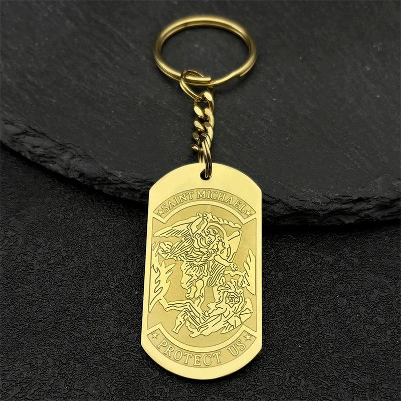 Key Gold Pendant Saint Michael Protect Archangel