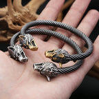 Viking Double Wolf Head Bracelet — Stainless