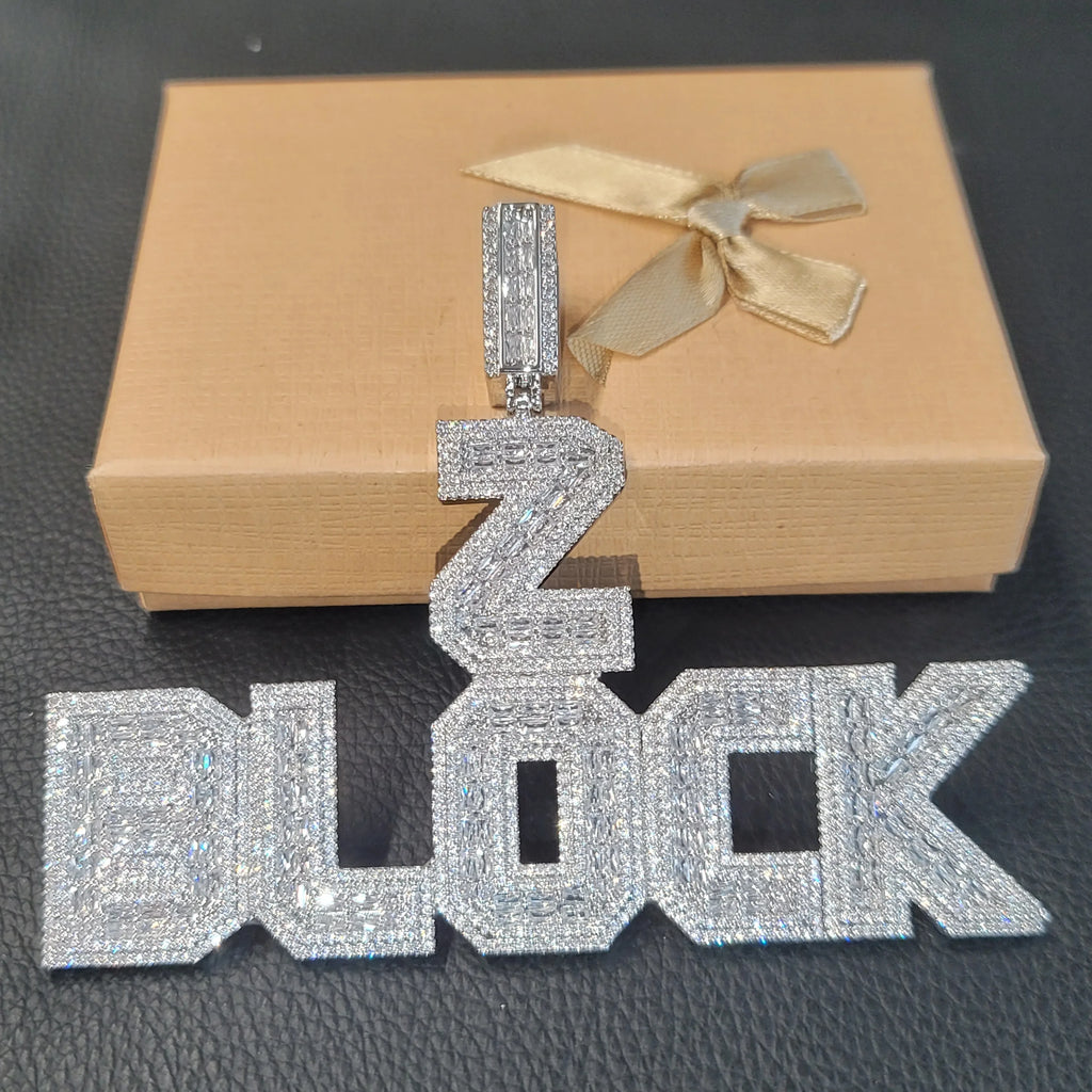 Customized Iced Out Square Name Pendant Personalized Any Letter Number Necklace Cuban Chain Icy Two Rows Hip Hop