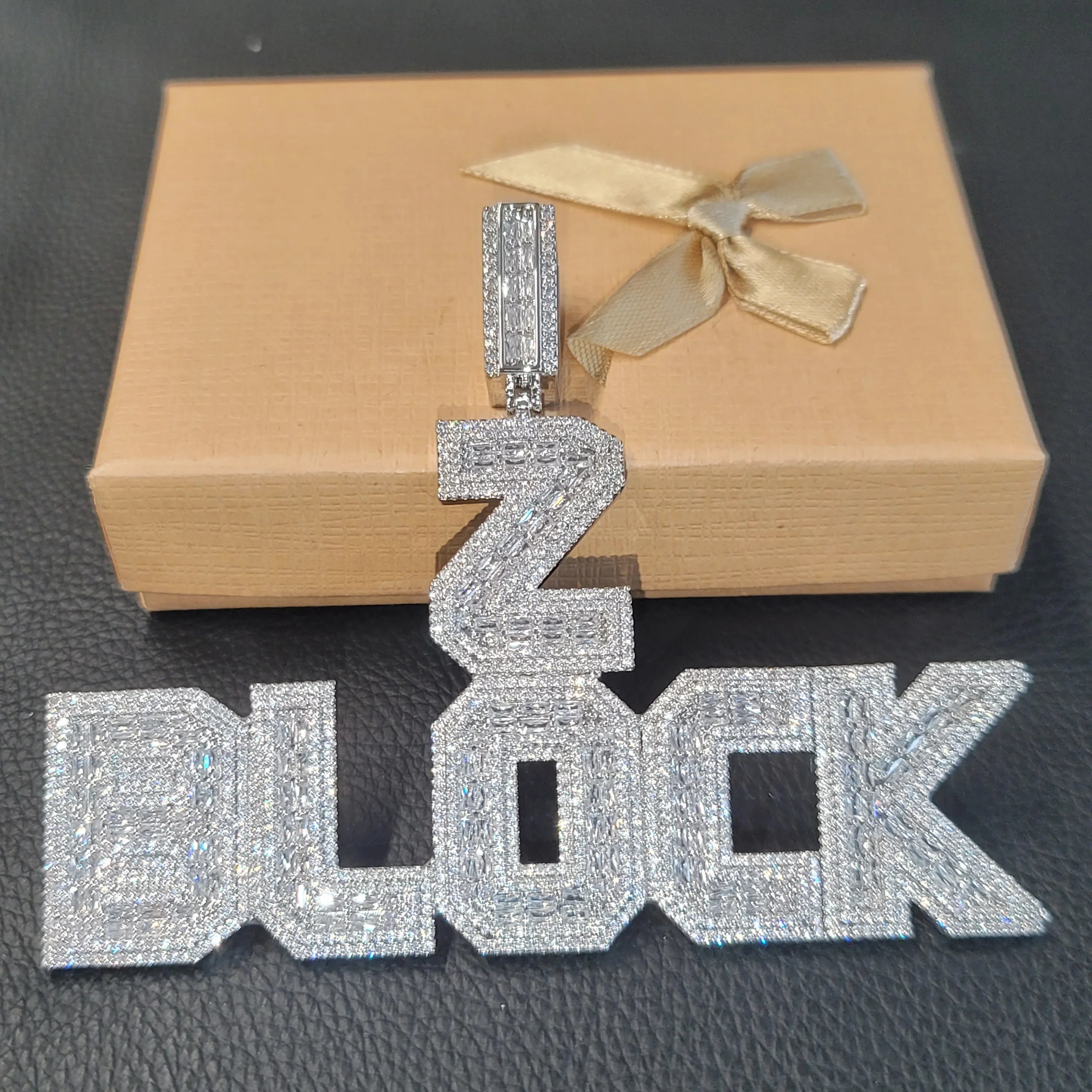 Customized Iced Out Square Name Pendant Personalized Any Letter Number Necklace Cuban Chain Icy Two Rows Hip Hop
