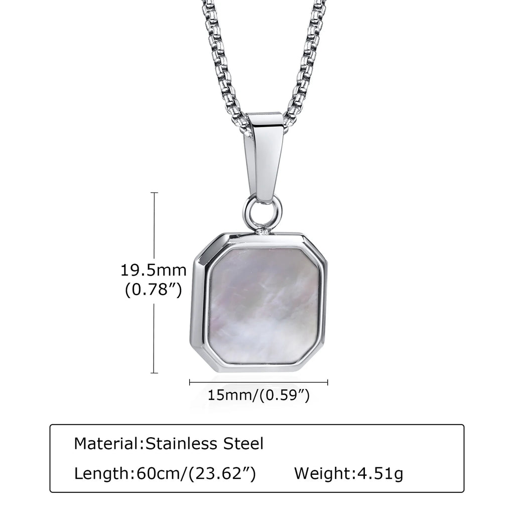 Shell Stone Box Chain Pendant — Stainless