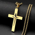 Jesus Starburst Cross Necklace — Stainless Steel Box Chain