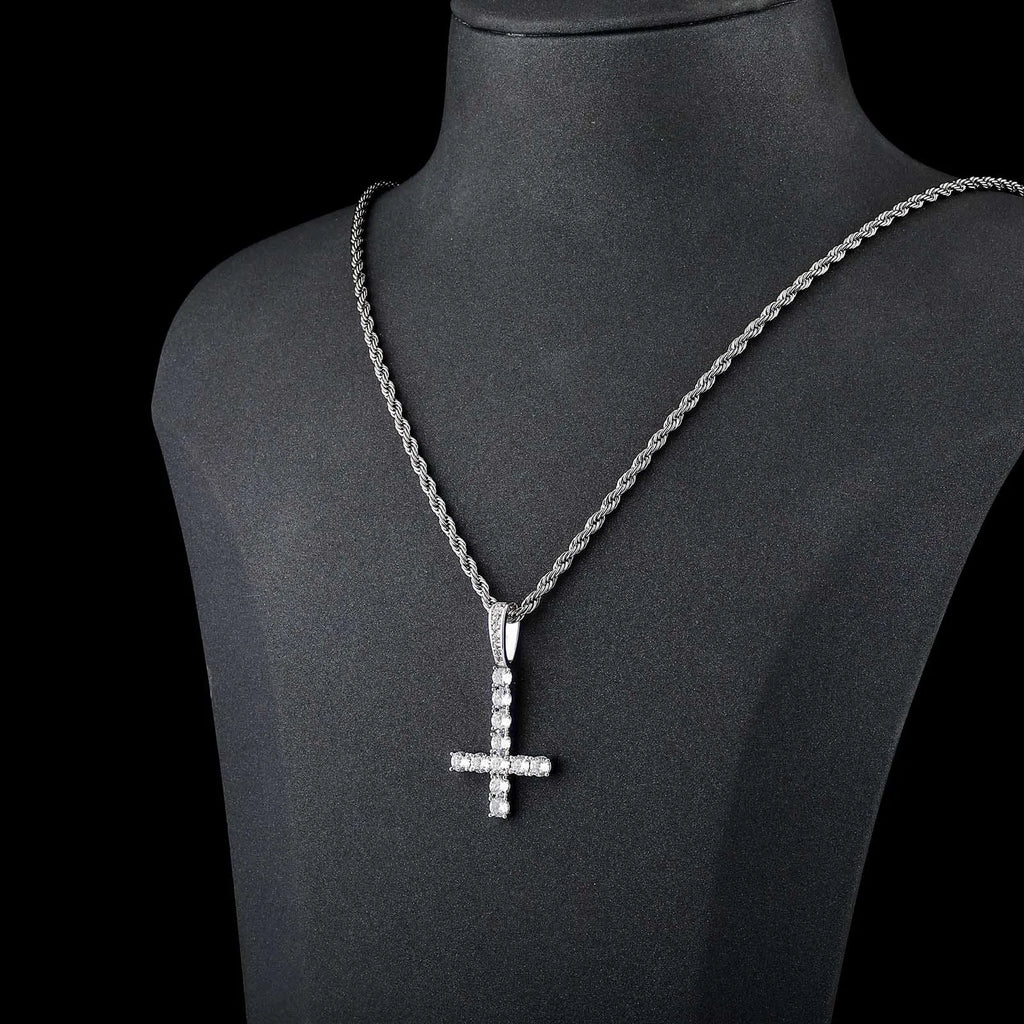 JINAO New Upside Down CROSS Pendant PINK Black Iced Out Cubic Zirconia Men's Necklace Hip Hop Fashion Jewelry For Gift