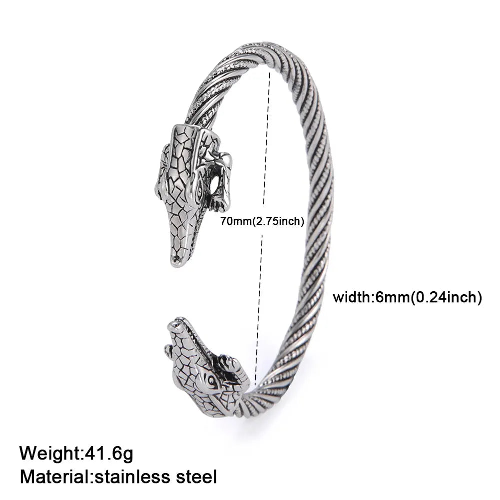 My Shape Viking Animal Cuff Bangles for Men Punk Wolf Lion Leopard Skeleton Stainless Steel Bracelet Nordic Vintage